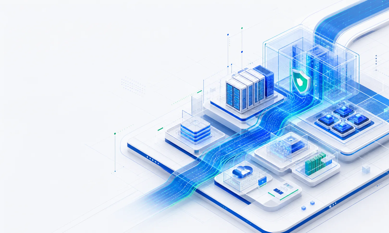 Secure cloud and network architecture with data flow, private platforms and governance controls